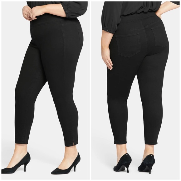 NYDJ Skinny Ankle Pull-on Jeans In Black With Sideseam Slit Size 16W - Picture 1 of 11